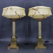 1940s Pair of Italian Restored Brass Table Lamps with Glass Shades
