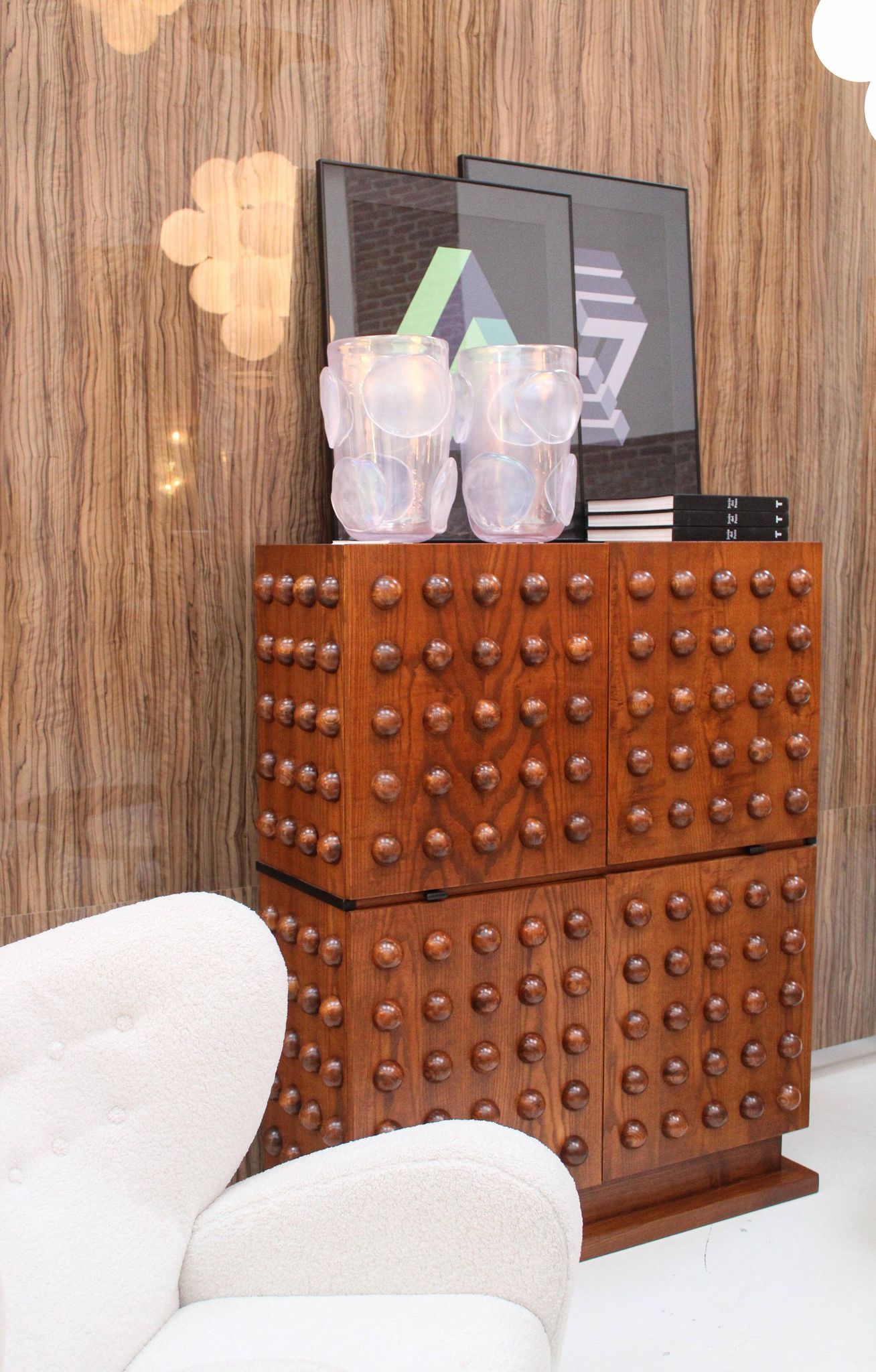 Brutalist Style Italian Dry Bar made of Oak Wood, Hand-carved Drinks Cabinet