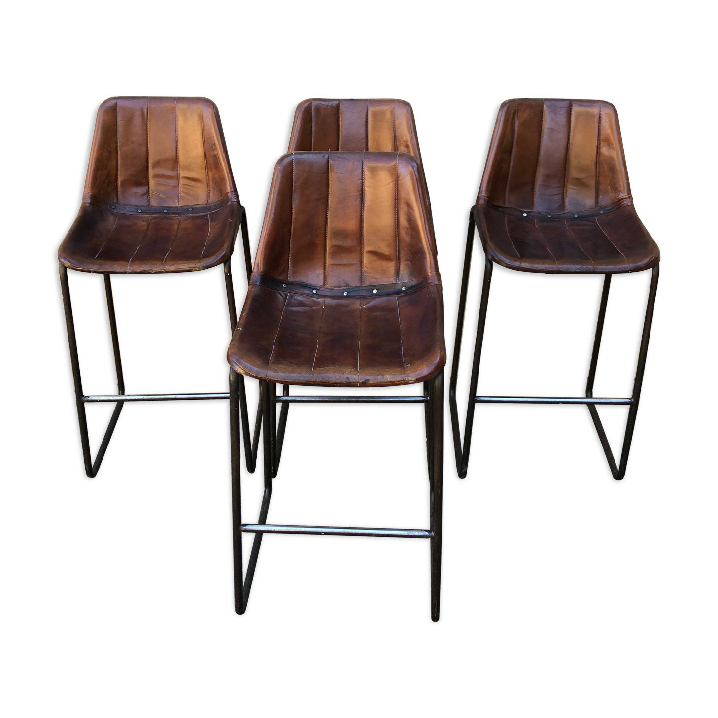 Set of 4 leather seating stools 1970