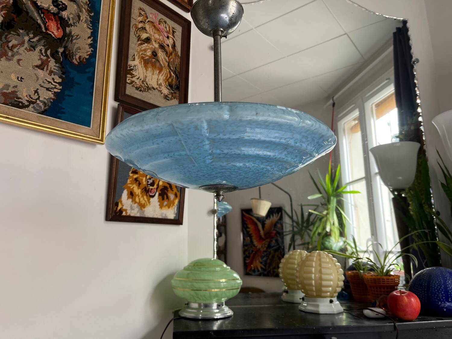 Large round ceiling light Clichy sky blue