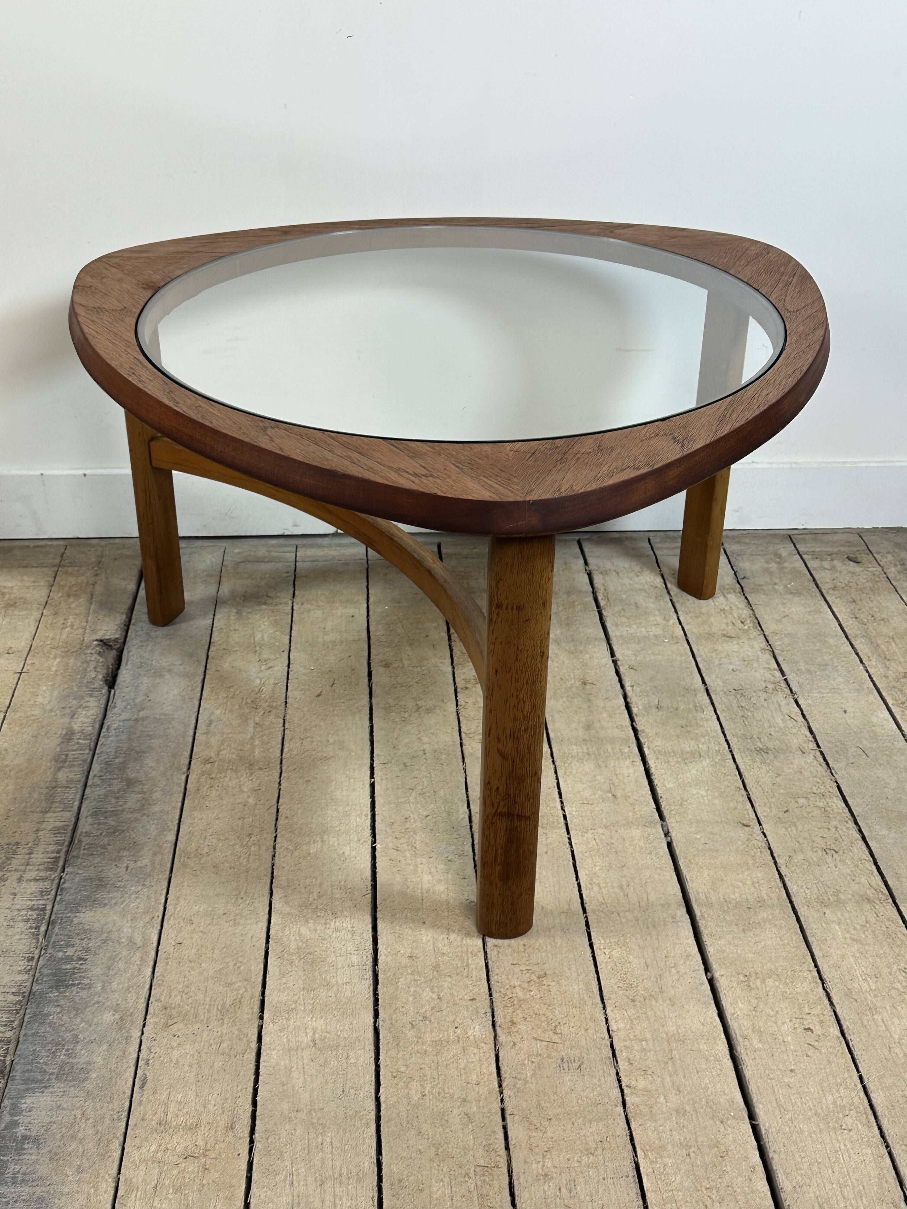 Tricester coffee table by Nathan in teak and glass 1970