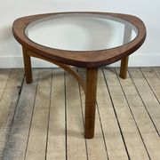 Table basse Tricester par Nathan en teck et vitré 1970