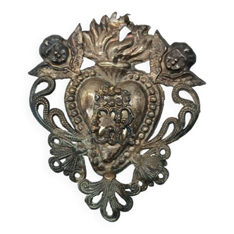 Ex Voto Coeur Argent 8,5 X 7,5 Ancienne Grâce Italienne Reçue