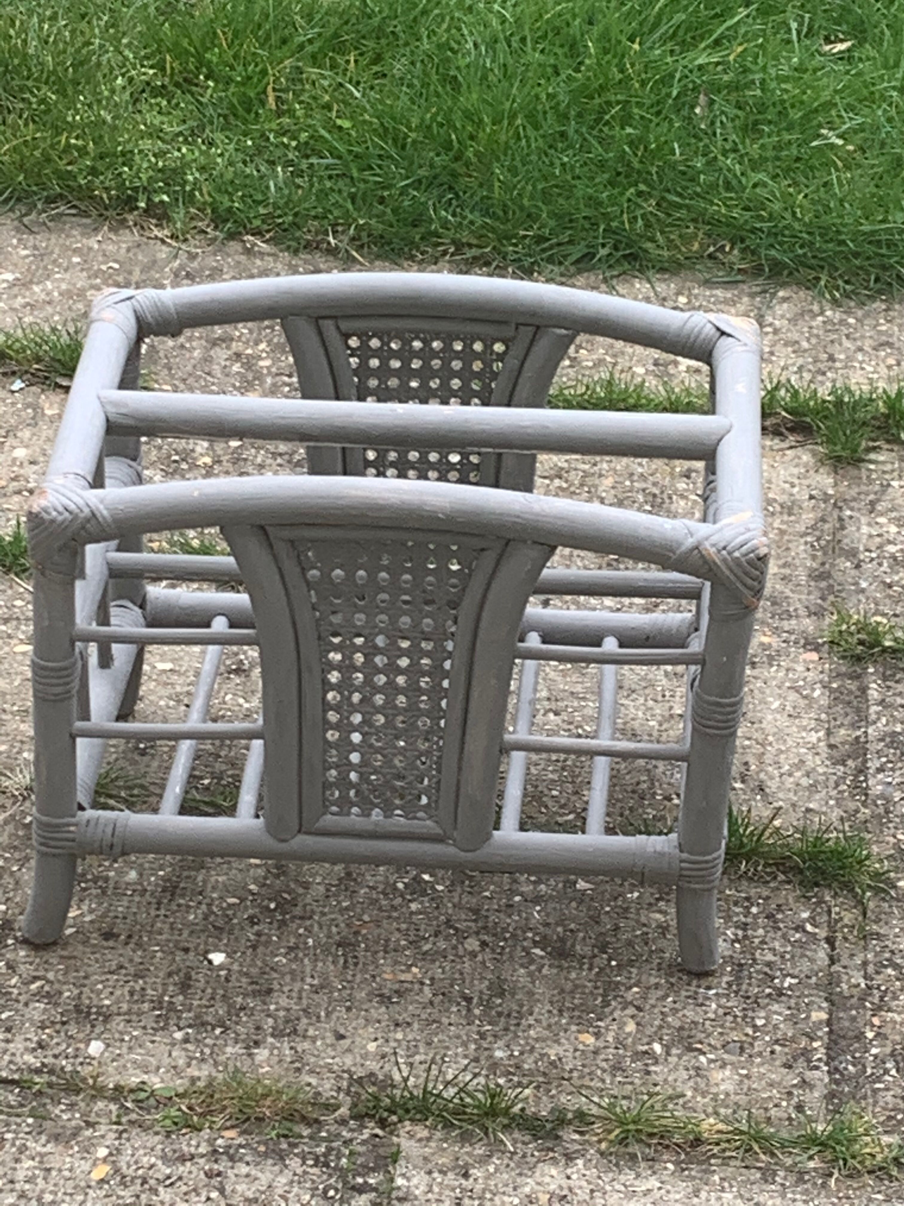 Bamboo and rattan magazine holder, vintage grey canning