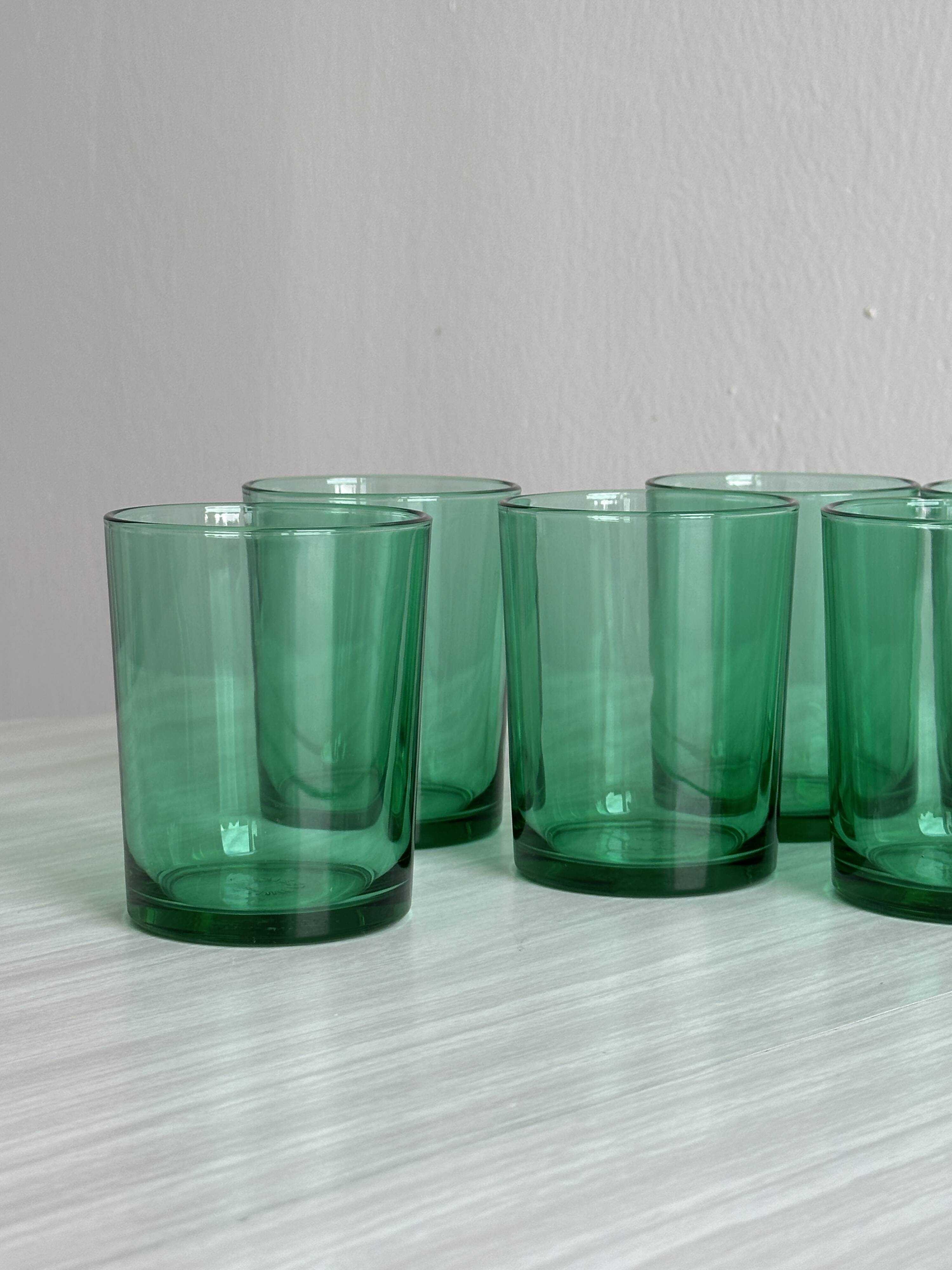 Set of 6 vintage translucent green glasses