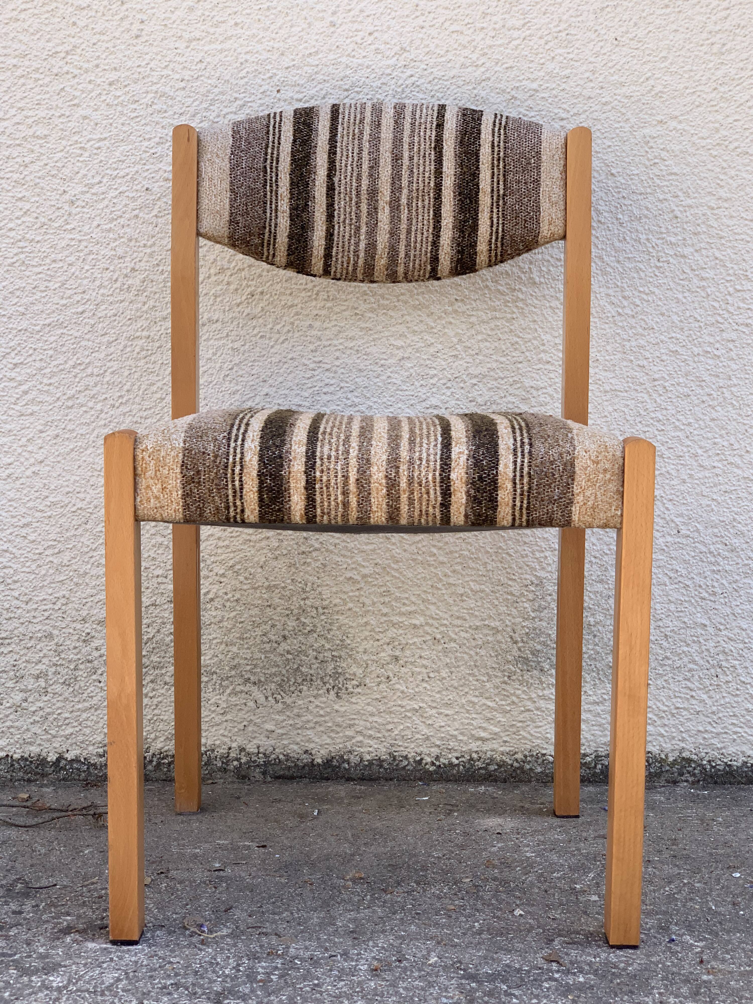 Suite of 4 chairs self beech brass and wool 1960