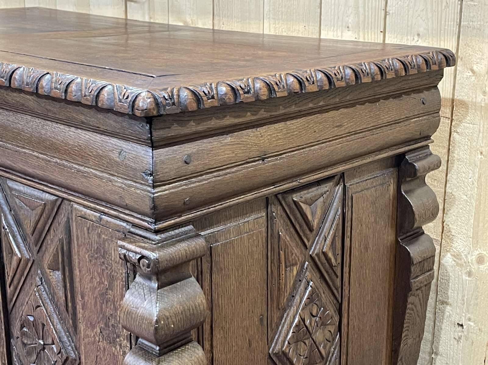 Late 17th century Renaissance oak chest transformed into a sideboard