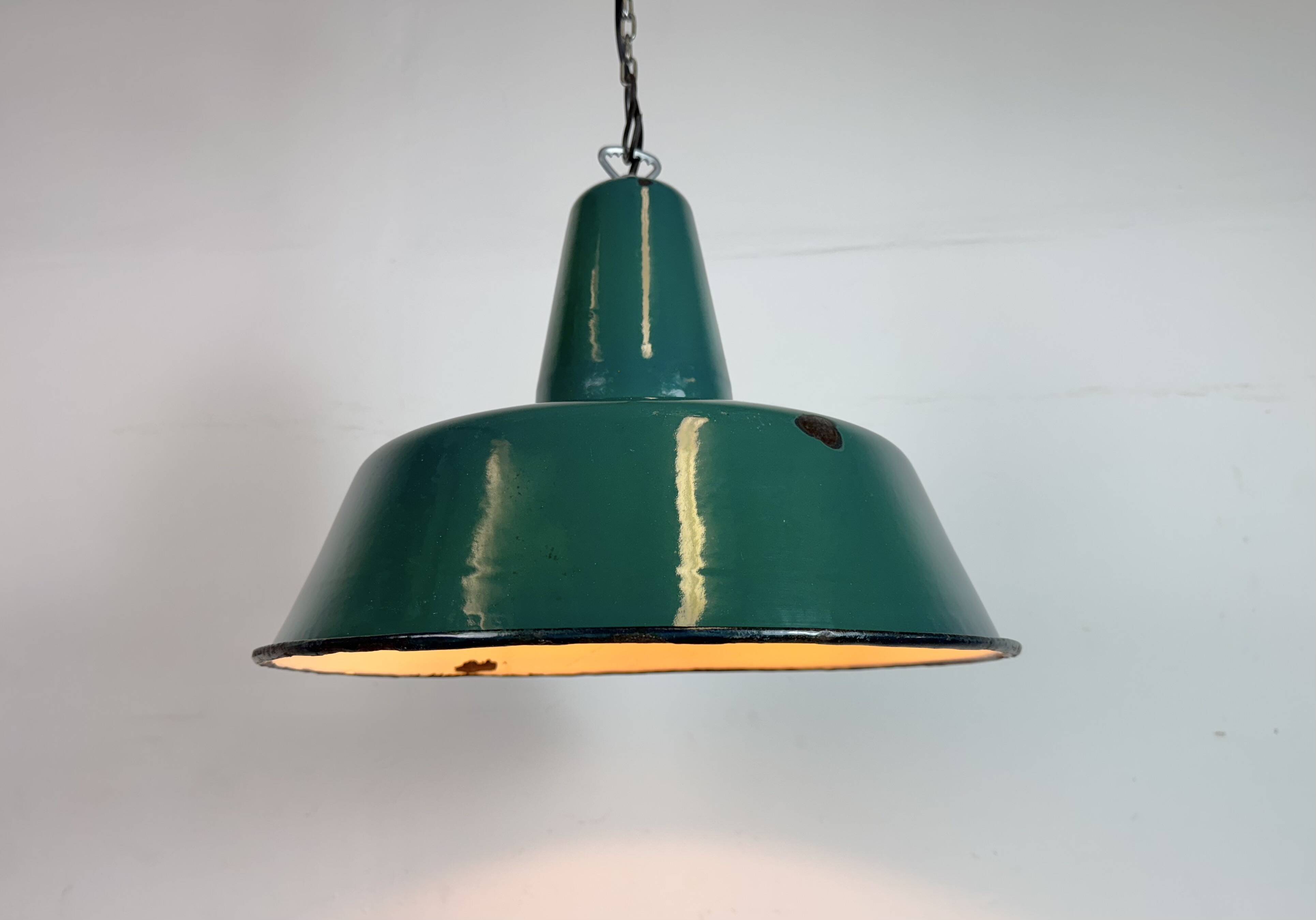 Large Industrial Green Enamel Factory Pendant Lamp, 1960s