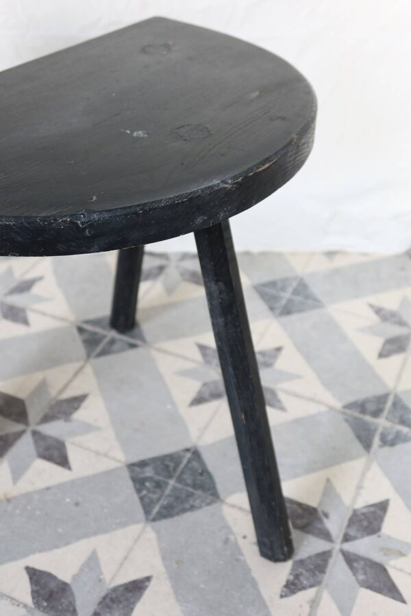 Paire de tabourets vintage bois peint noir - Assise demi-lune