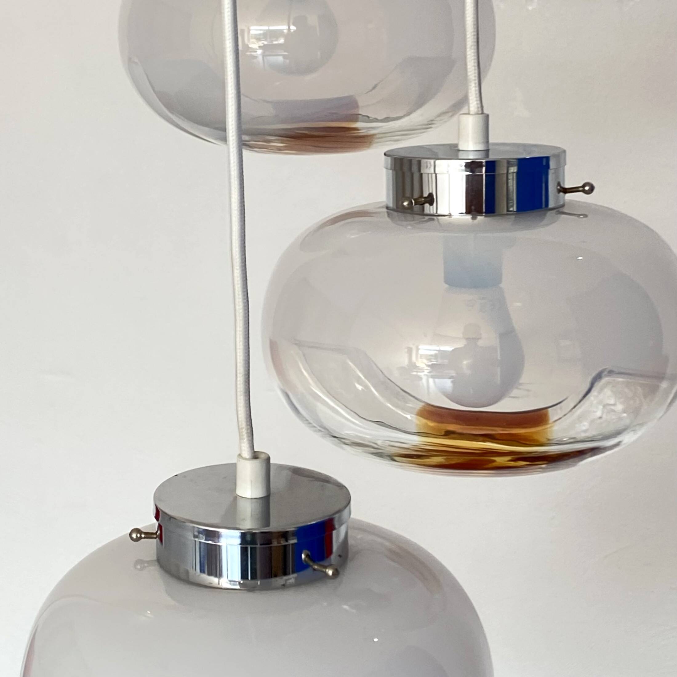 Large chandelier pendant waterfall glass globes Mazzega Murano design seventies LAMP-7267