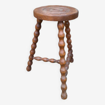 Sellette ou tabouret en bois tourné vintage année 50