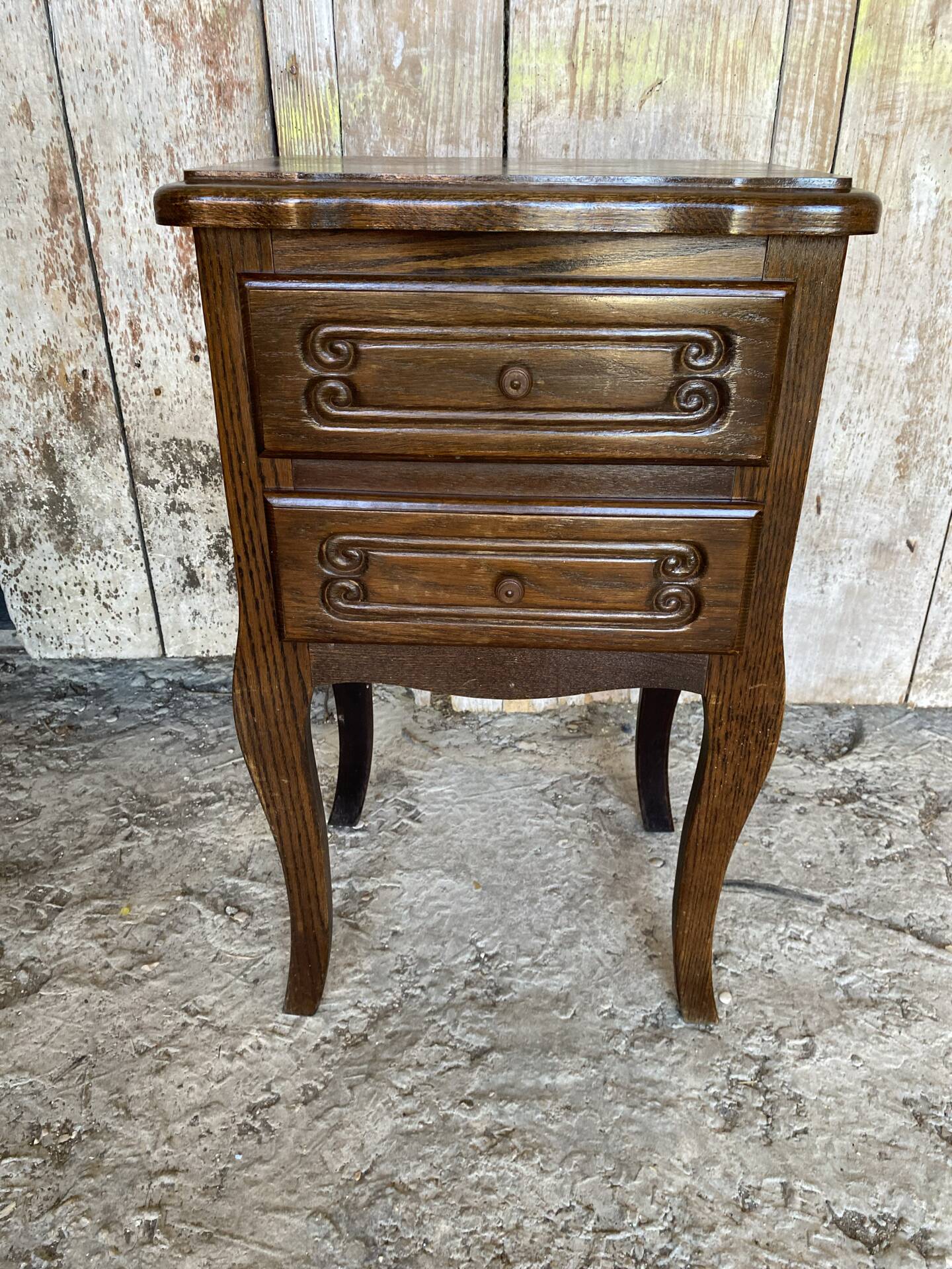 Antique Nightstand Louis XV Style Wood 2 Drawers Vintage #E294