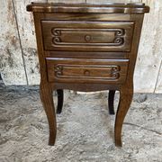 Antique Nightstand Louis XV Style Wood 2 Drawers Vintage #E294