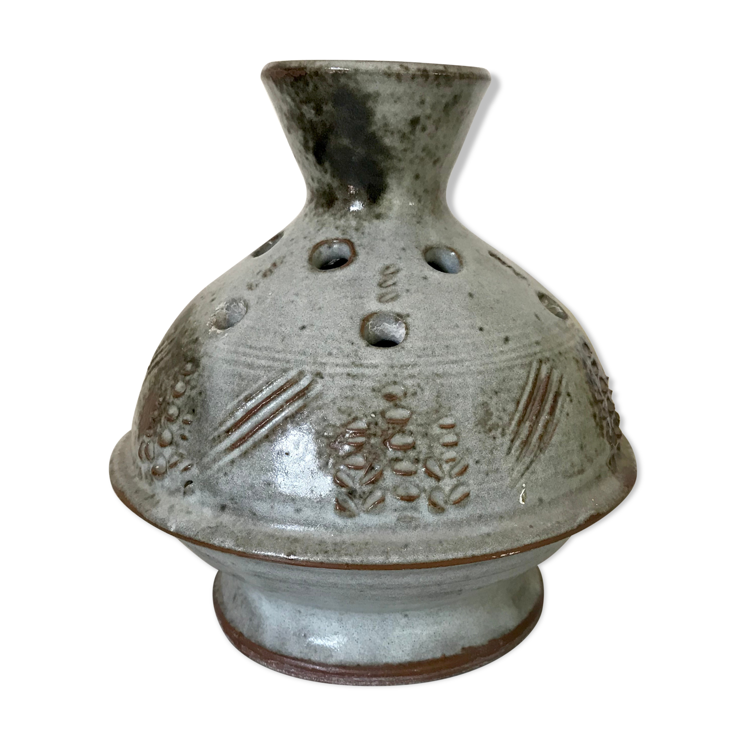 Signed ceramic flower-picker vase