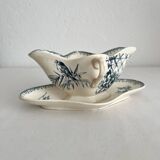 Saucière ancienne en terre de fer fleurs oiseaux "Malaga" Petrus Regout