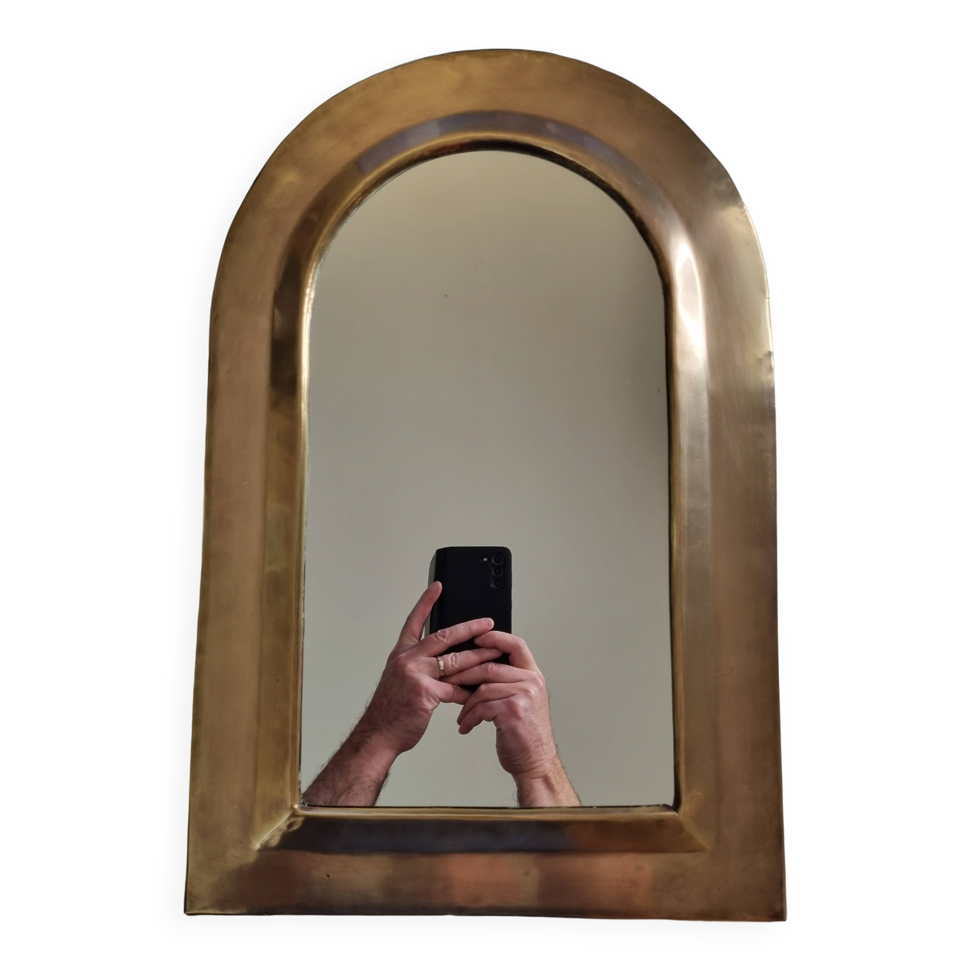 Original vintage Moroccan brass mirror, arch shape, 48 x 32 cm
