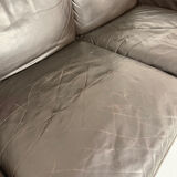 Vintage black leather Dreipunkt Scala design 3-seater sofa in teak.