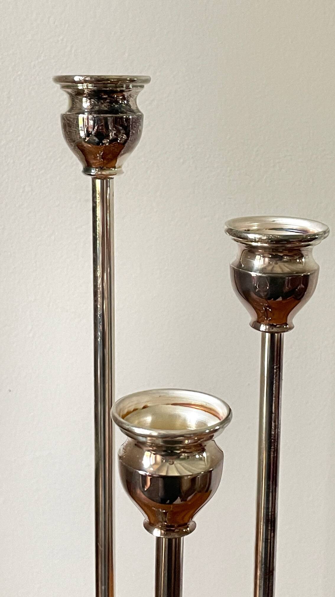 CANDLE HOLDER 3 Lights METAL Patinated Chrome