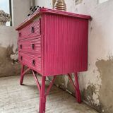 Vintage pink rattan chest of drawers