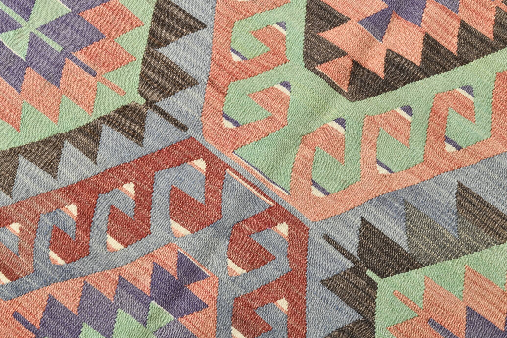 6x9 Green & Salmon Geometric Kilim Rug, 177x266Cm