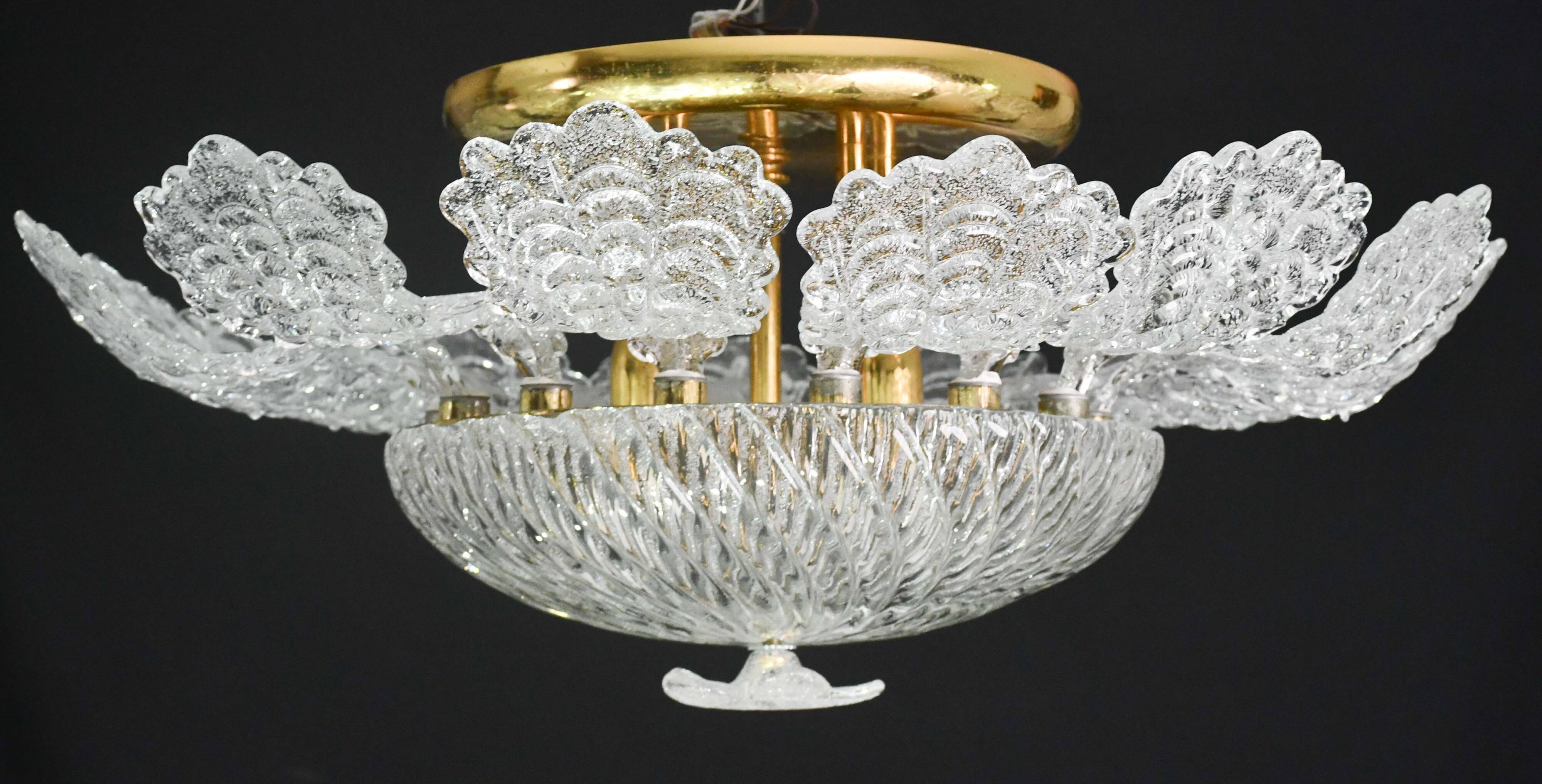 Lovely transparent Murano glass leaf ceiling light or chandelier, 1970s