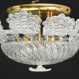 Lovely transparent Murano glass leaf ceiling light or chandelier, 1970s