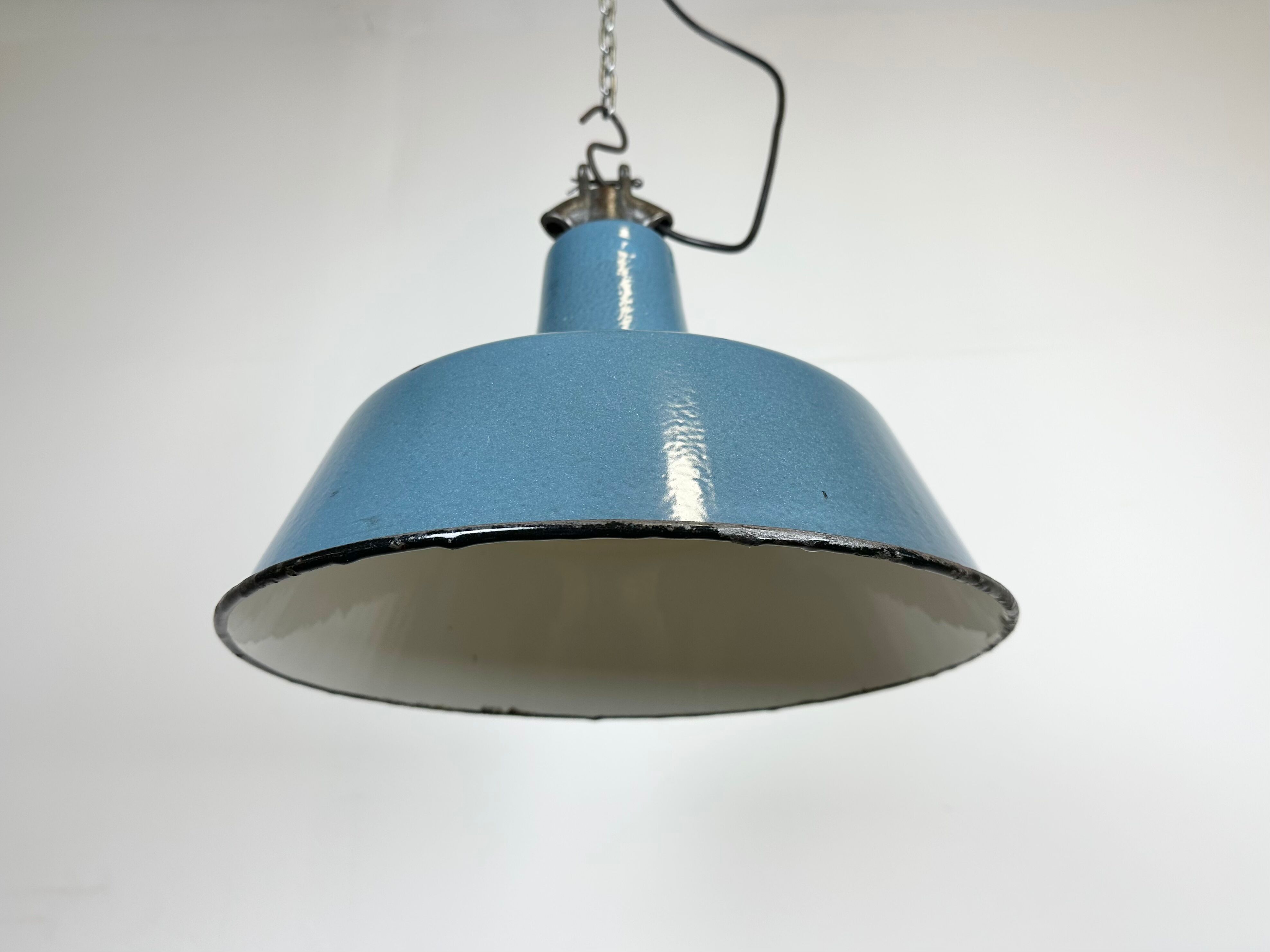Industrial Blue Enamel Factory Lamp with Cast Iron Top, 1960s