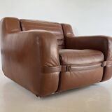 Prototype armchair in brown imitation leather by Michel Ducaroy, France 1970s