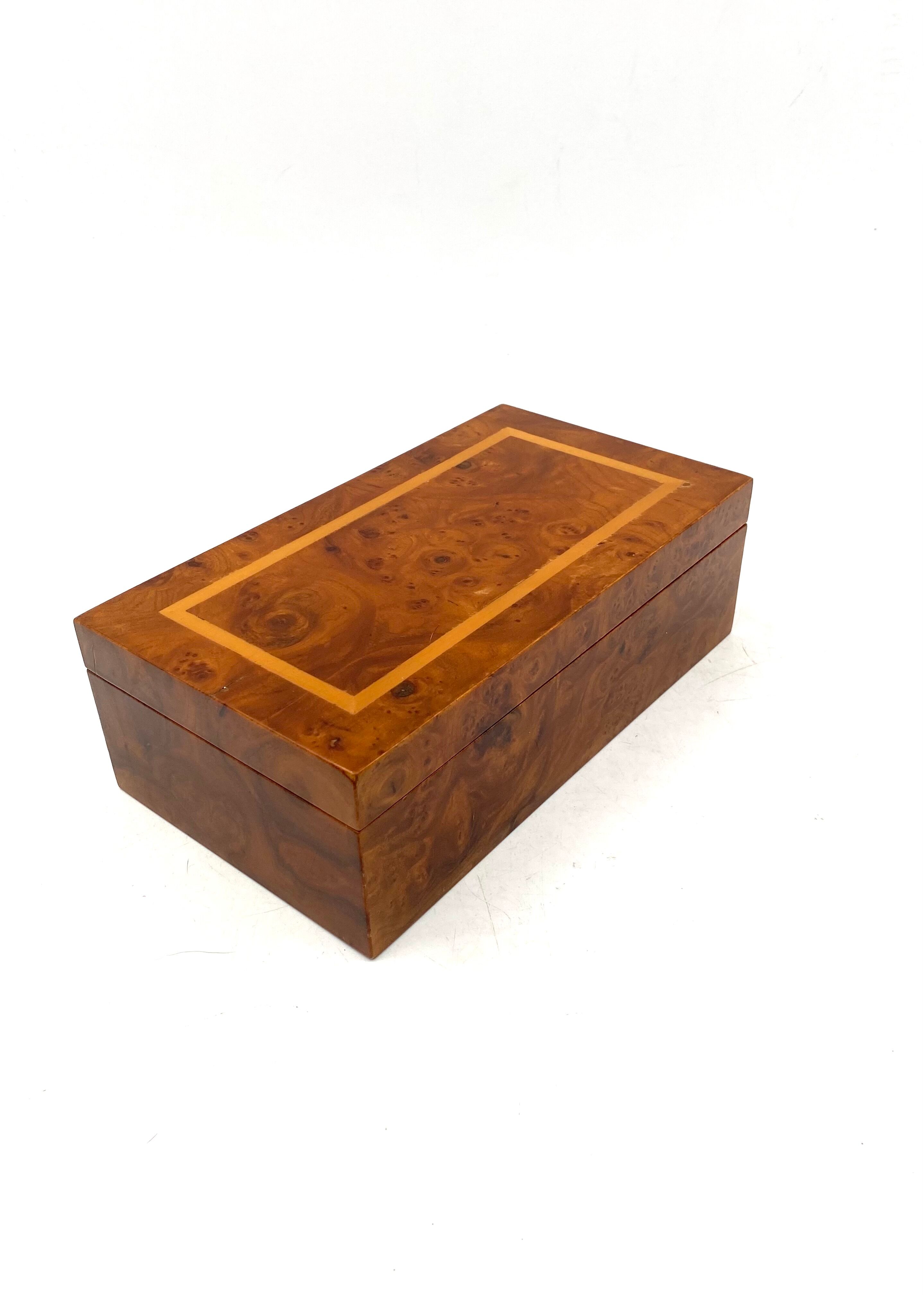 Smoking Set, brass and wood ashtrays, lighter and cigars box, Italy 1970