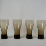Set of 4 glasses in smoked glass and thick bottom from the 70s