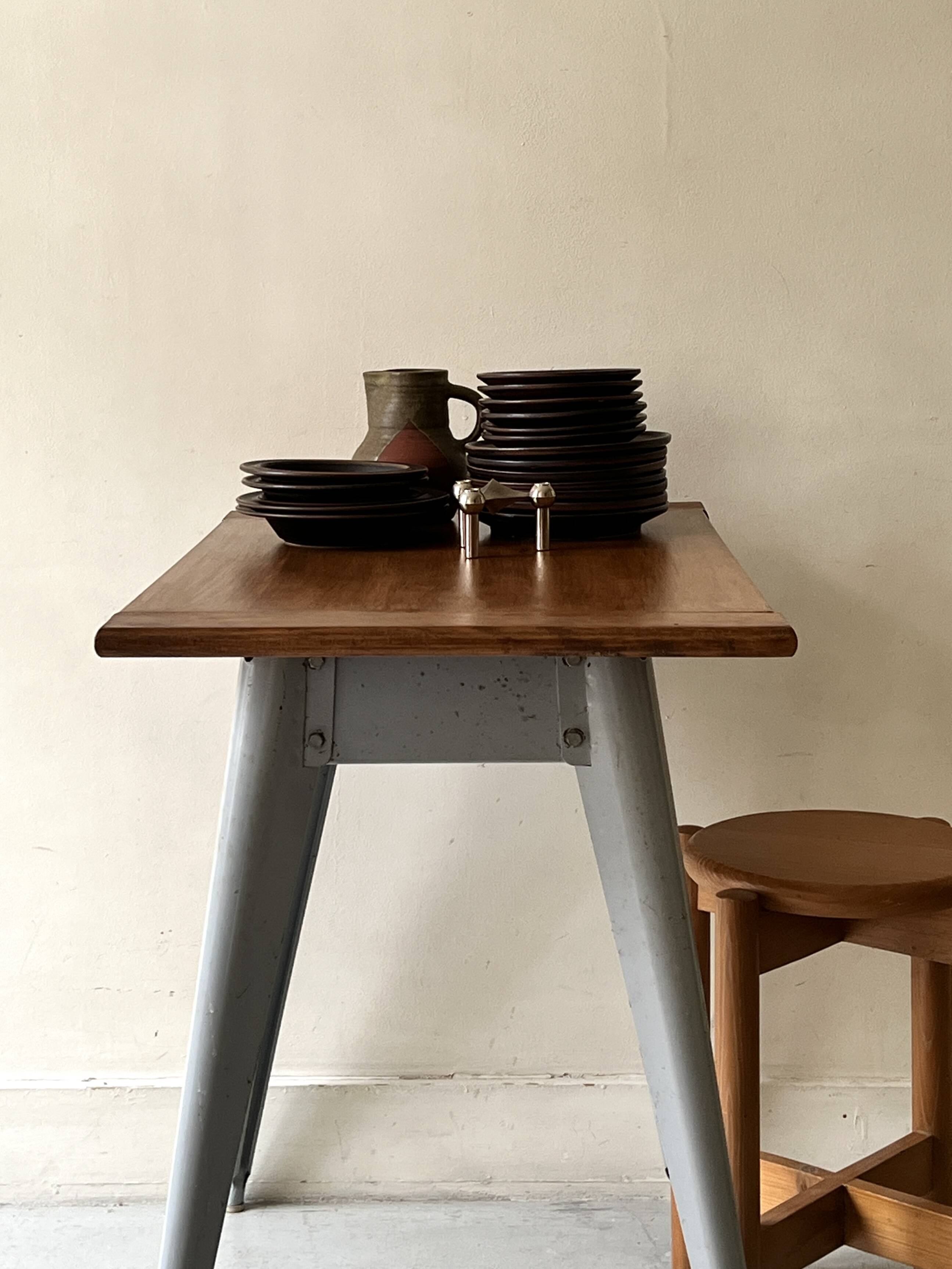 Dining table / desk dlg Tolix 55 in metal and wood, 1950s design