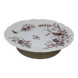 Superb Plate Dish on Pedestal 19th Century White Porcelain Bird Decor