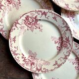 6 Boulenger & Cie flat plates in ecru and pink enamelled ironstone,