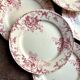 6 Boulenger & Cie flat plates in ecru and pink enamelled ironstone,