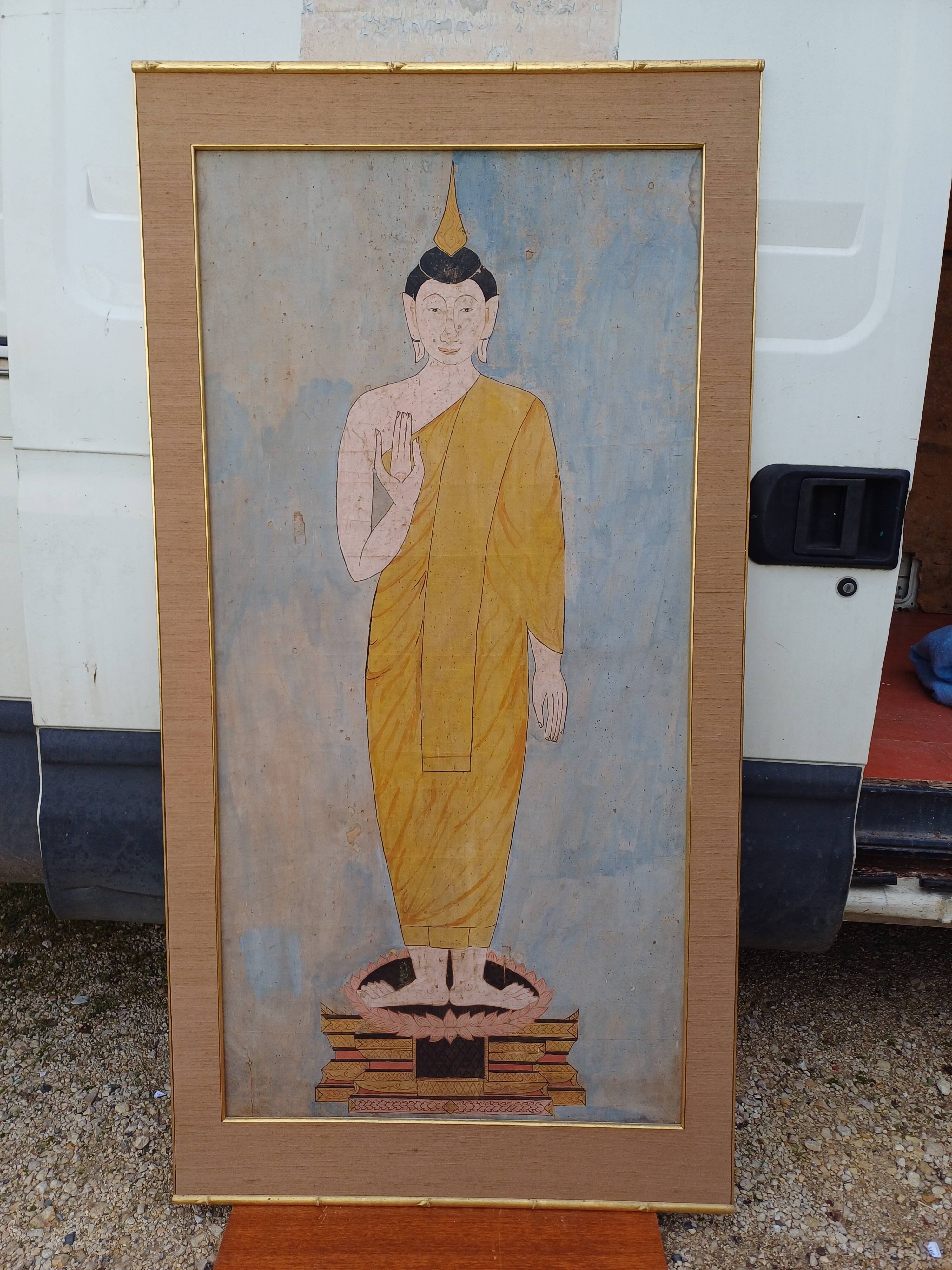 19th Century Silk Painting Buddha Thailand