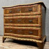 Louis XV style curved chest of drawers in rosewood and rosewood marquetry