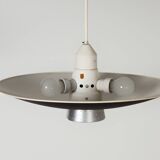 BLACK METAL PENDANT LAMP WITH DIFFUSER BY LOUIS KALFF FOR PHILIPS, 1950S