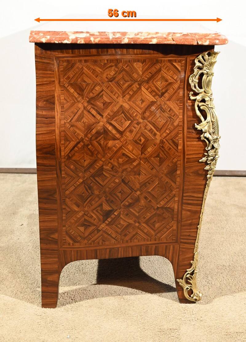 Tomb Commode in Violet Wood Marquetry, Transition Louis XIV / Louis XV style – 1st Par