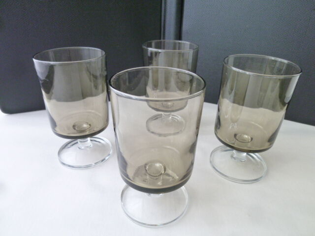 Set of 4 Vintage FootWorms in Luminarc Smoked Glass