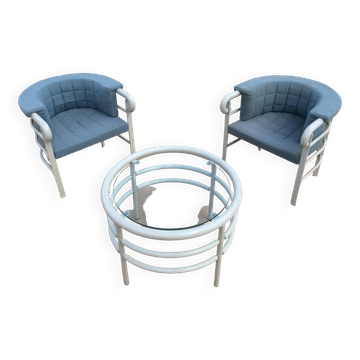 Set of 2 armchairs and coffee table Marc Held Wind Star 1984 design