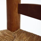 Low fireplace chairs, French, wood and straw set of 2
