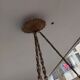 art nouveau chandelier, alabaster shells, molded glass and bronze