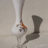 Flowered glass vase, orange flower on foot