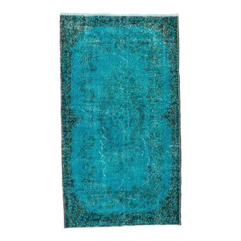 Handmade vintage turkish rug over-dyed in teal color, great 4 modern interiors. c1021