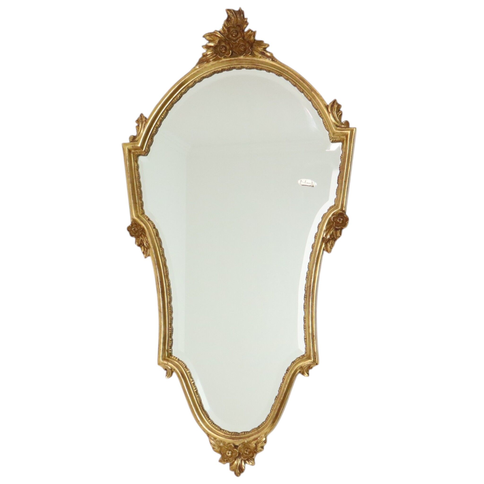 Miroir cranté en or classique Deknudt, biseauté, style Louis XVI, 94 cm