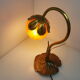 Bronze water lily foot lamp and Art Nouveau style glass paste