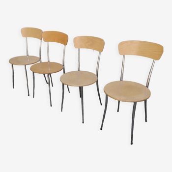 4 chaises vintages bois metal