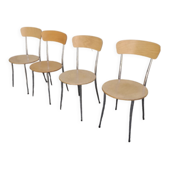 4 chaises vintages bois metal