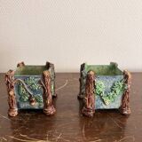 Antique Cache Pot Planter Barbotine Earthenware Enamelled Majolica