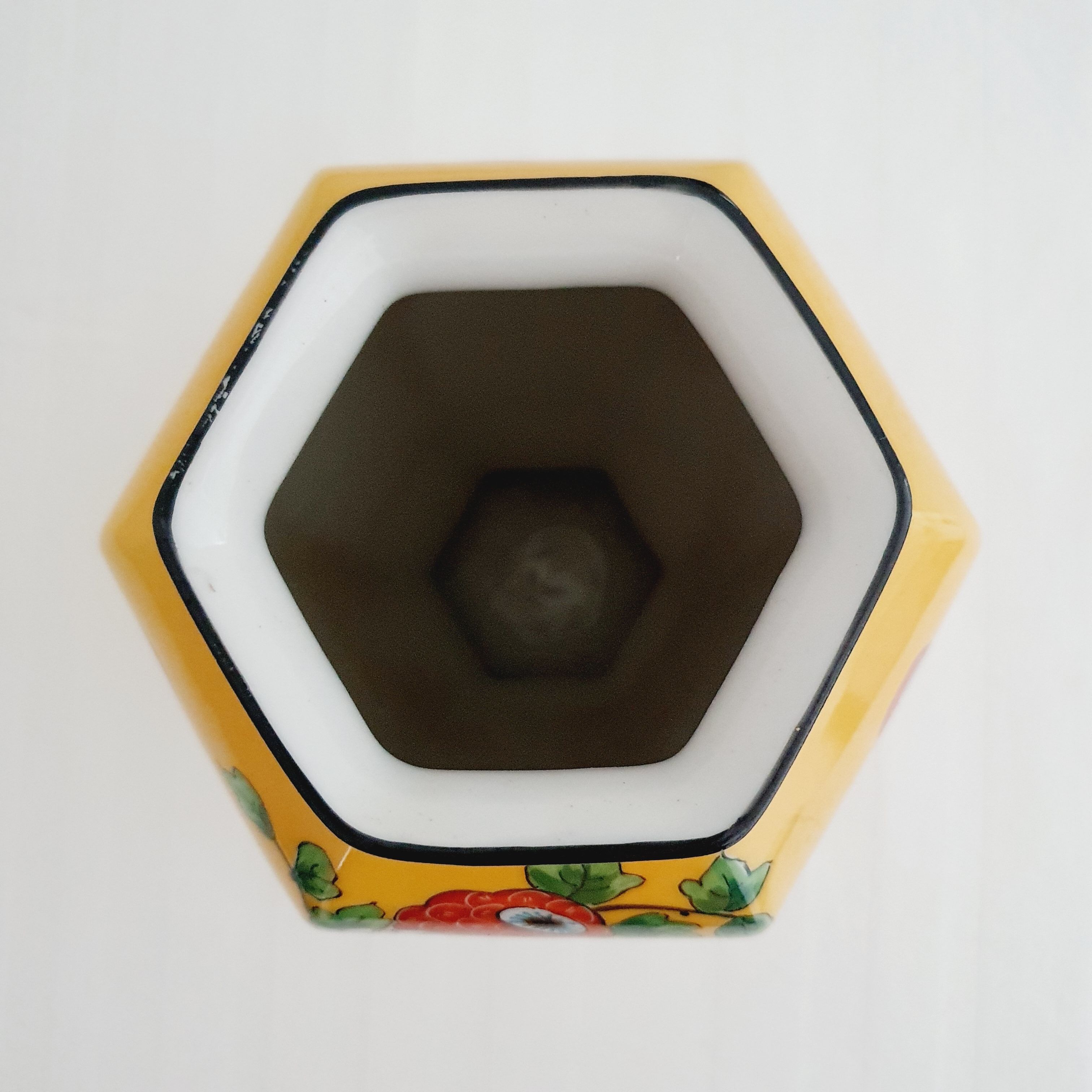 Yellow porcelain vase Japanese decoration